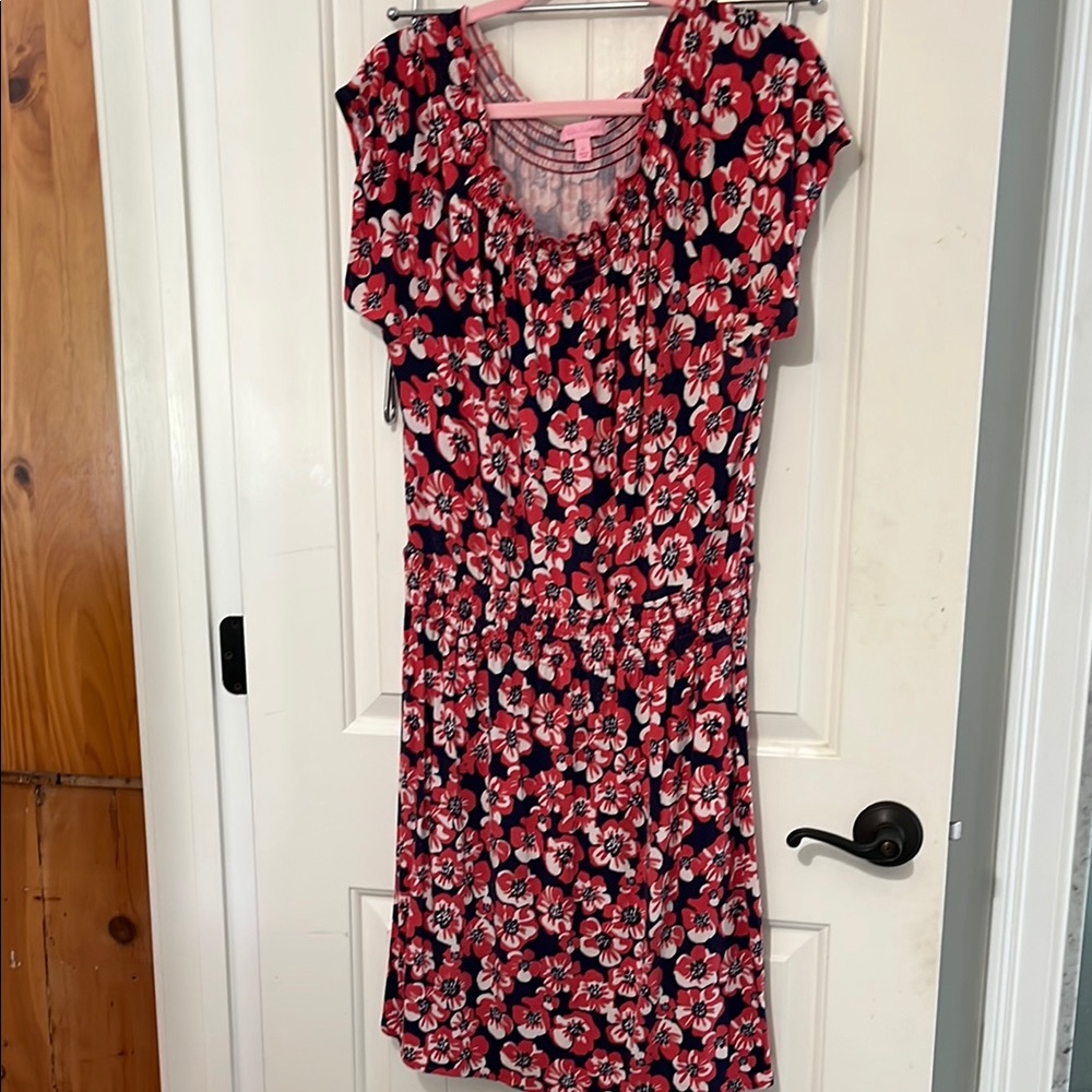 Lilly Pulitzer Coral and Navy Floral Dress